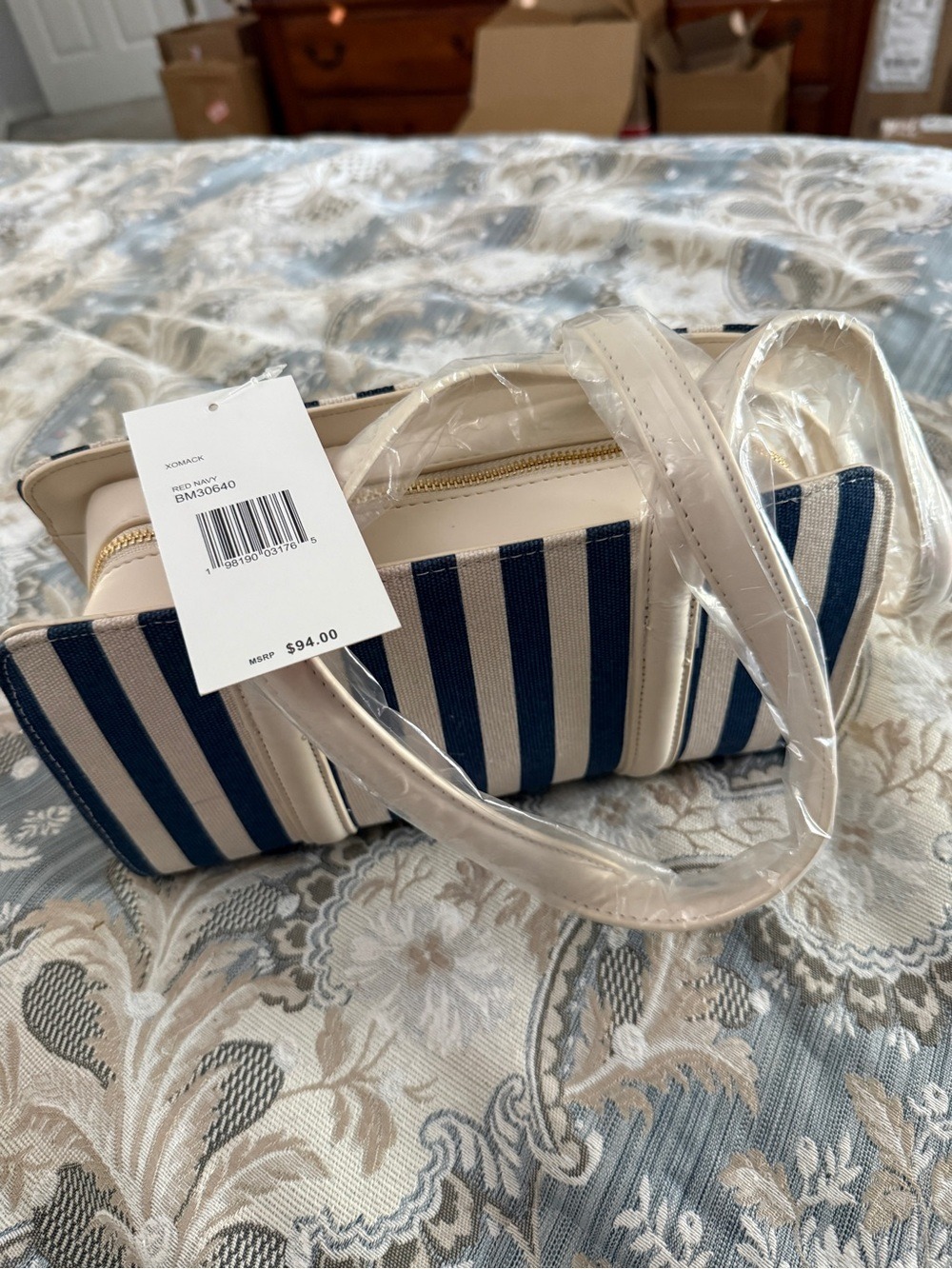 Betsey Johnson Red Navy Striped Satchel Shoulder Bag NWT $94 - Picture 2 of 3